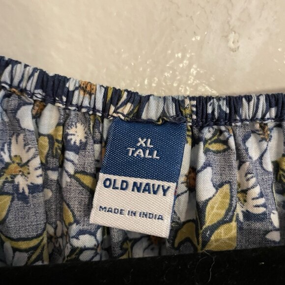 Old Navy Women XL TALL Blue Floral Boho Peasant Puff Sleeve Smocked Peplum Top - Picture 8 of 10